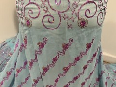 3 Yard Blue Pink Gold Embroidered Multicolor Sequins Chiffon Fabric 40” Width