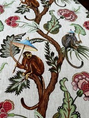 Jungle Monkey Botanical Leaf Linen Look Fabric Cushion Curtains 140cm