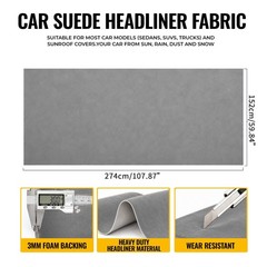 Headliner Fabric 108″ L x 60″ W Foam Backing for Car Truck RV SUV Boat Gray