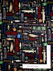 Keep It Reel Fish Words Trout Catfish Cotton Fabric Kanvas Benartex By The Yard