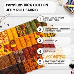100% Cotton Jelly Roll Fabric Strips – 40 Assorted 2.5″ x 44″ for Quilting & DIY