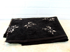Black Velvet Fabric w/ Embroidered Horses 108″ long x 40″ Apparel Sewing Crafts