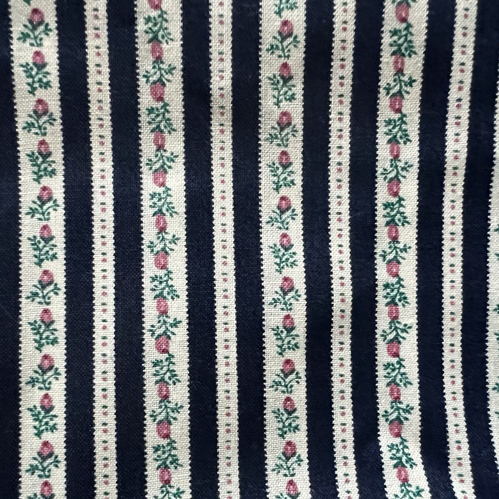 Vintage Fabric Traditions Navy Stripes Pink & Green Tiny Flowers 45” X 56”