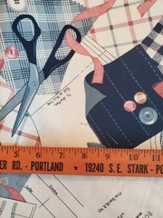 Fabric Traditions Sewing Notions Cotton Fabric BTY 1993 Patterns Buttons Scissor