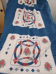 VTG Wedding Ring Blue Country Quilt Craft Topper Cotton Fabric 1 pc 76″ x 64″