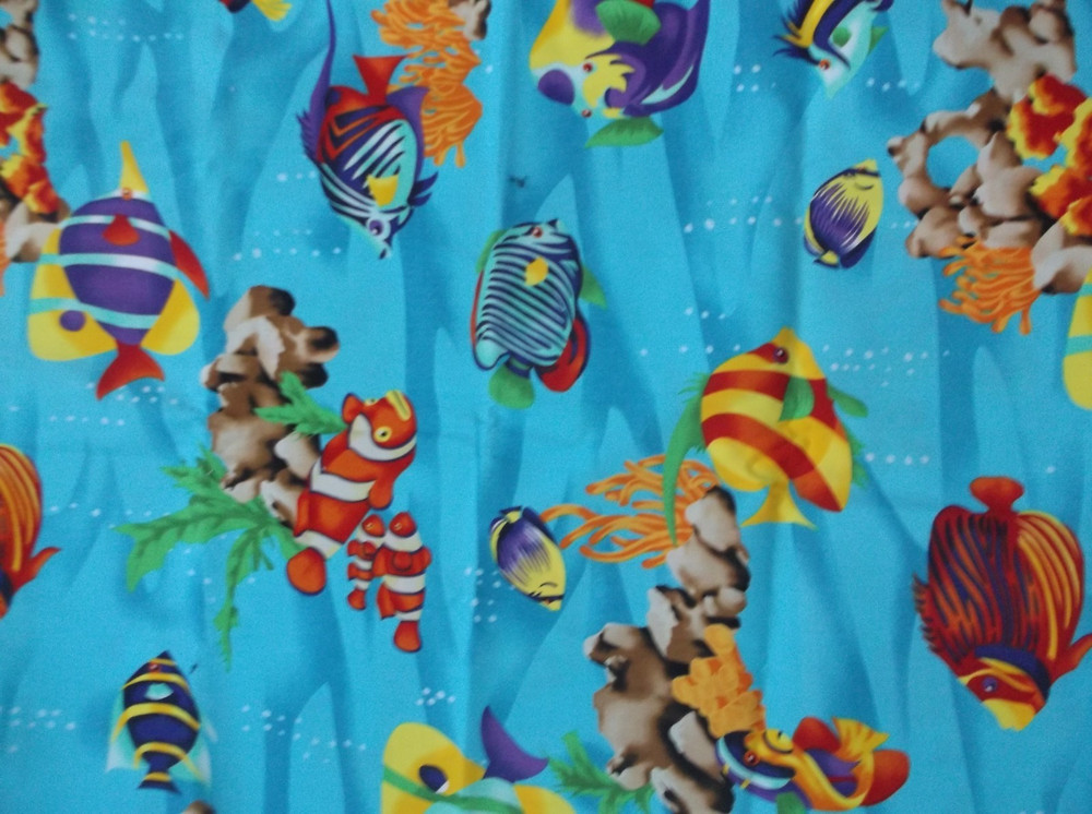 TROPICAL FISH fabric panel 44 x 52 inches turquoise aquarium