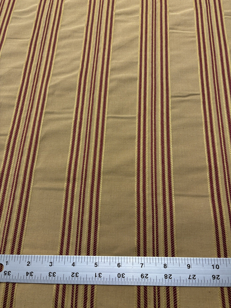 Striped Upholstery Decor Fabric Gold Burgundy Red 58″ Wide Sold by the Yard