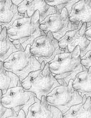 CAT SKETCH PROFILE GRAY WHITE 100% Cotton FABRIC TIMELESS TREASURE