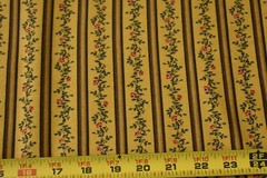 By 1/2 Yd, Green & Red Floral Stripes on Gold & Brown, Connecting Threads, P1155