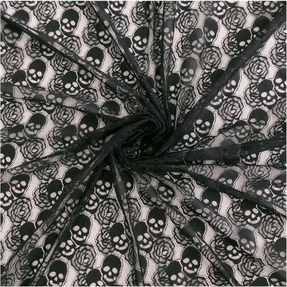 60 * 36 Inches Lace Fabric, 1 Yard Black Skull Pettern Lace Fabric, 1 Yd Non-Str