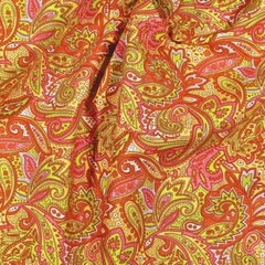 Gold, Green, Red-Orange Paisley by Choice Fabrics, Cotton, Per 1/2 Yd