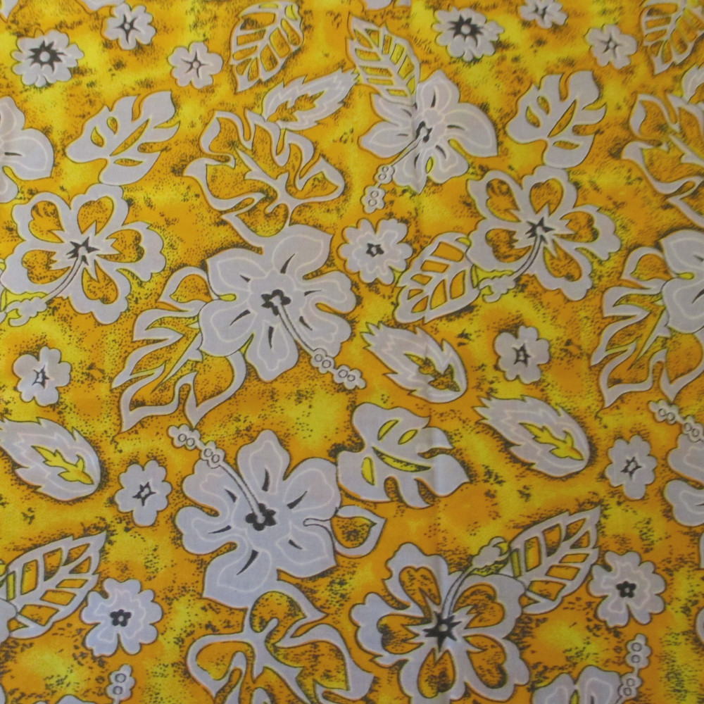Cotton Fabric Grey Medium Floral on Yellow Orange 1yd x 56 quilt craft