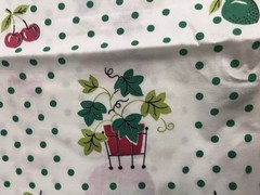 VTG `50`s Red & Green Fruit & Flower Bowl & Baskets Green Dots on White BTHY
