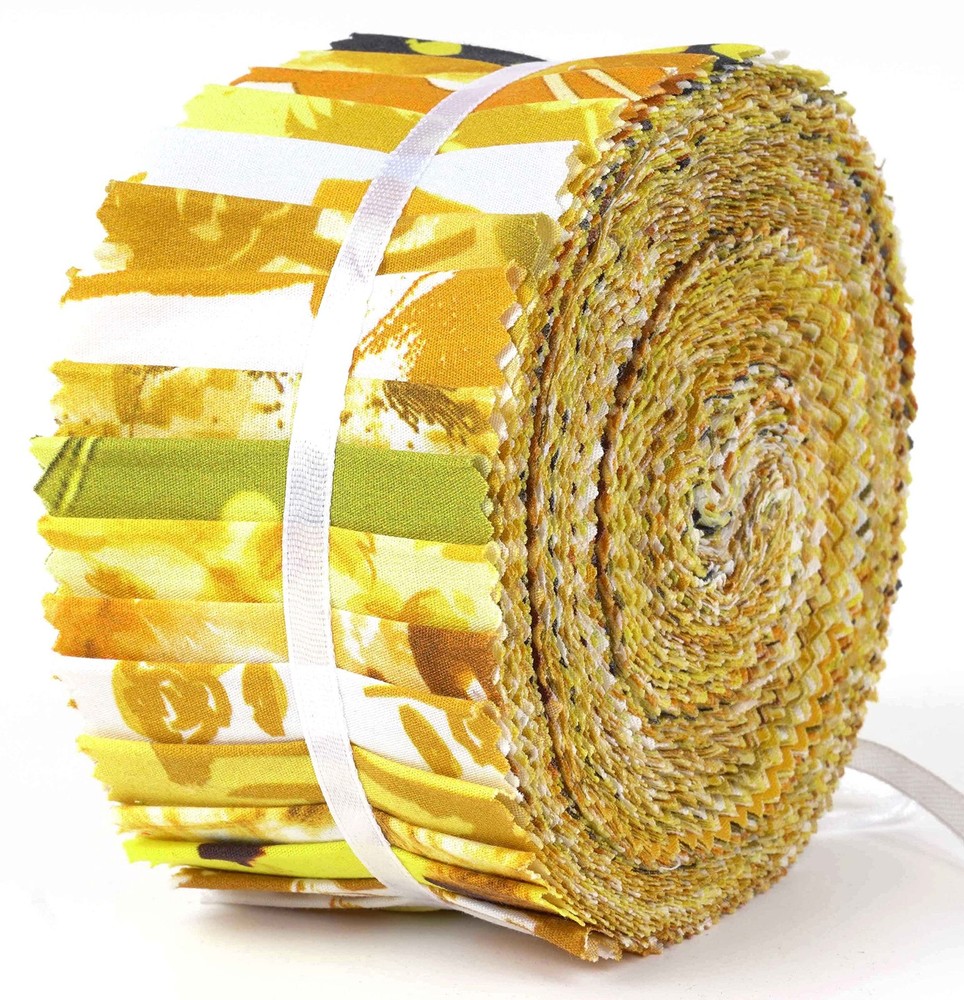 Yellow Floral Artistic 100% Cotton Precut Fabric Strips Jelly Roll Pad Bundles