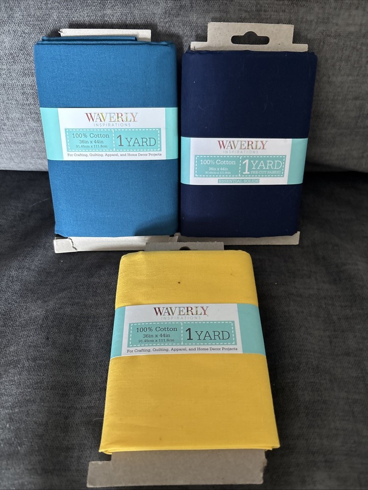 Lot of 3 Waverly Inspiration Fabric Teal Yellow Navy 100% Cotton New 1 Yard Each