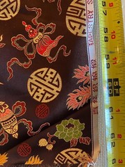 100% Silk Thai Tapestry Satin fr Thailand Asian Motif Brown Red 1.75 yards