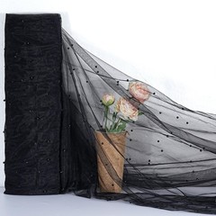 3 Yard Pearl Tulle Fabric Black Wrinkle Free Mesh Bridal Veil Halloween Decor