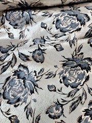 Gray Black Floral Flowers Brocade Gold Metallic On Beige Jacquard Fabric By Yard