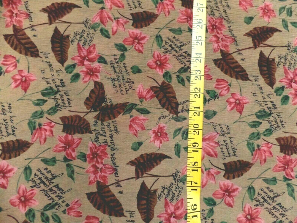 FLORAL LEAF PRINT ON BROWN SHEER POLYESTER FABRIC 79X45 INCHES 2.1 YARDS