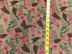 FLORAL LEAF PRINT ON BROWN SHEER POLYESTER FABRIC 79X45 INCHES 2.1 YARDS