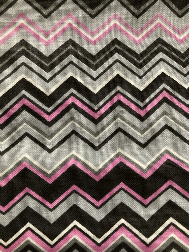 Pink Grey White Black Chevron Zig Zag Cotton Fabric 3/4Y x 44″ Width