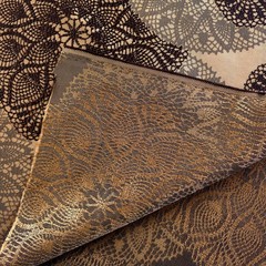 Faux Crochet Drapery Fabric Gold Brown Doily Lace Medallion 60″ Wide By The Yard