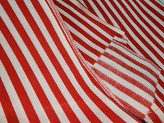 1Y Vintage Cotton Quilt Weight Fabric Red White Stripes Christmas 44W #0929