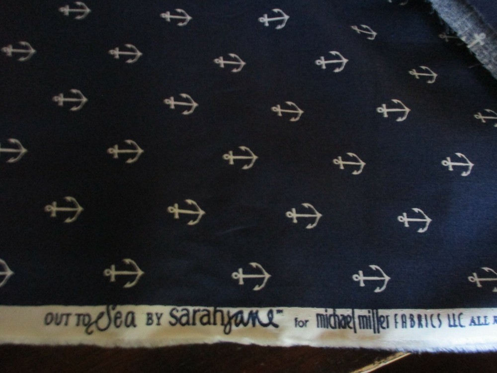 1 Yard New Cotton Fabric Anchors Away White on Navy by Michael Miller Out to Sea