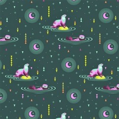 1/2 METRE – Tula Pink Spirit Animal Otter And Chill Lunar Glow