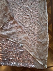Vintage Silk Chiffon Payette Sequin Embroidery Fabric Shawl Raw Edge Blush Pink