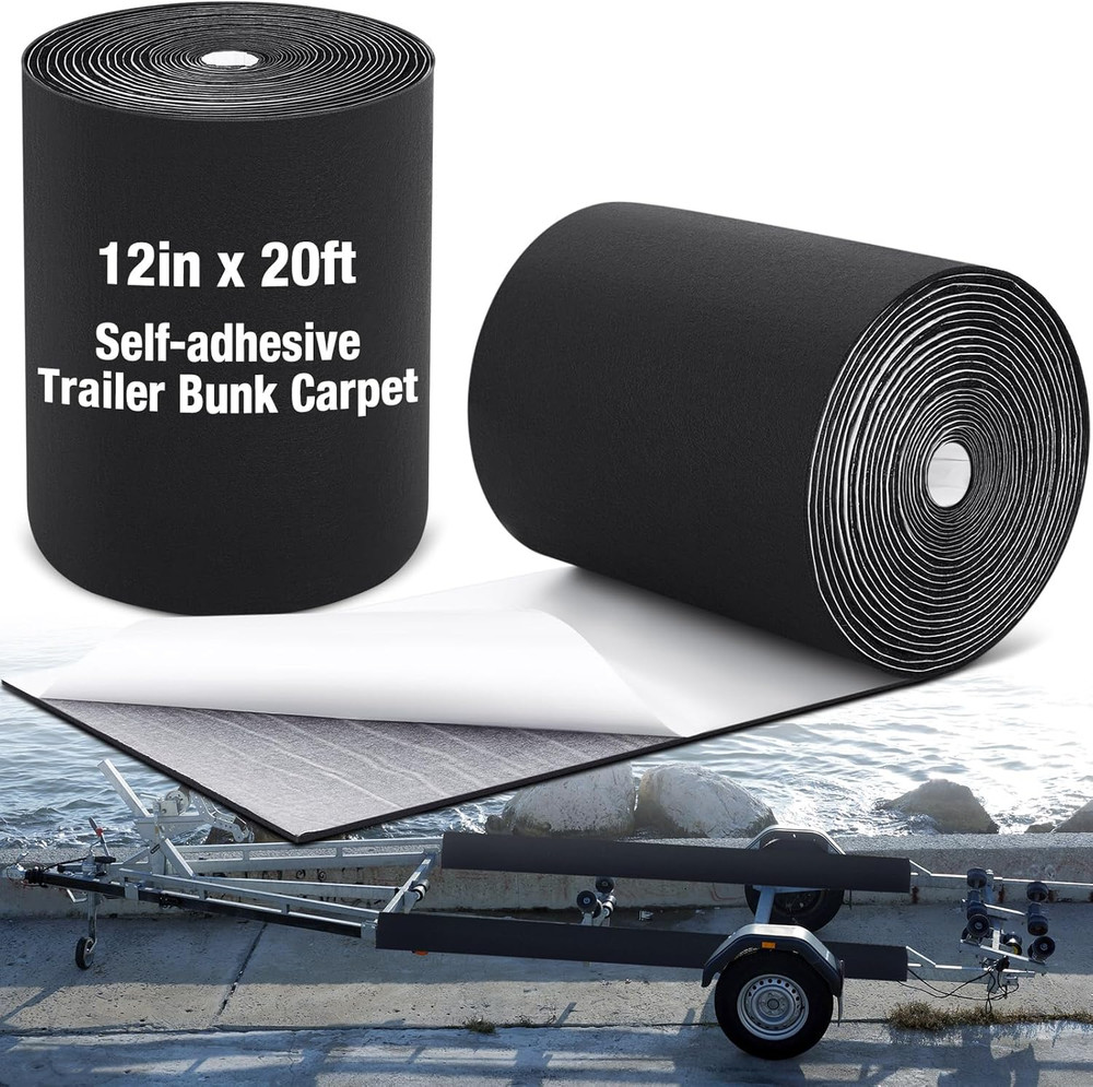 12In X 20Ft Black Boat Trailer Bunk Carpet with Adhesive, Marine Outdoor Polyest