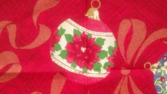 Fabric Benartex “Bulbs & Bows” Colorful Xmas Bulbs on Red w/Gold Bows $2.75
