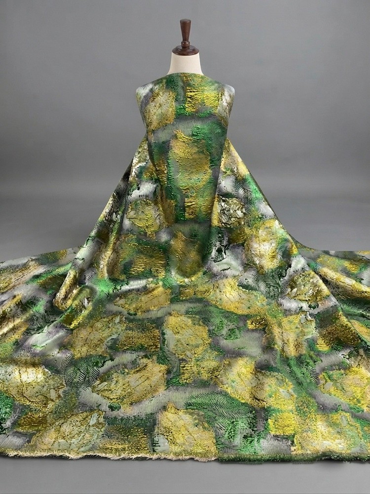 Green Silver Jacquard Metallic Brocade Fabric 58” Width By The Yard