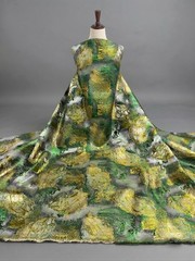 Green Silver Jacquard Metallic Brocade Fabric 58” Width By The Yard