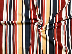 Techno Crepe Fabric-Navy Blue Peach White Stripes-TCRP010-Sold by the Yard