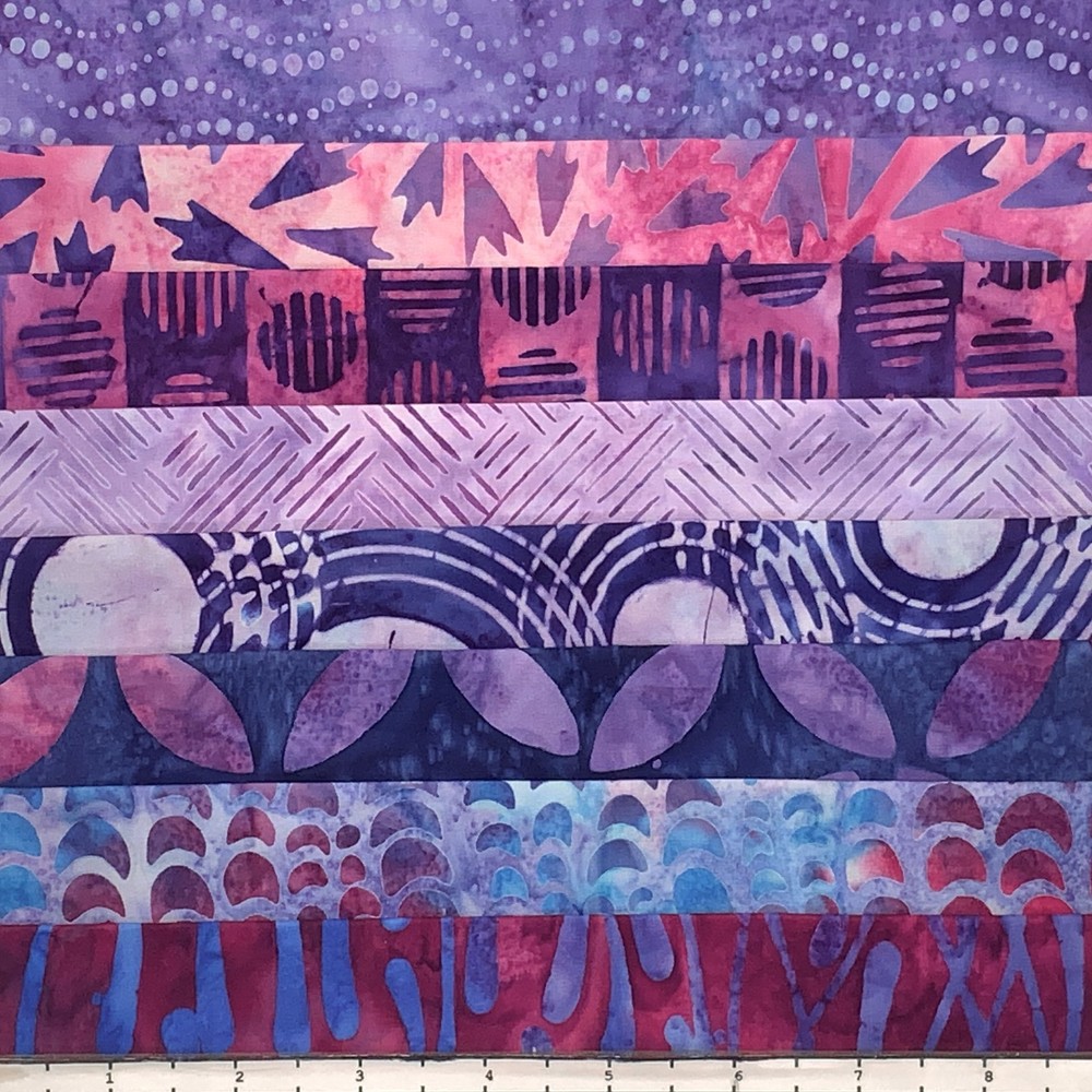 8 Fat Quarters Purple Patch Batik Lunn Fabric FQ Pack 100% Cotton Magenta Blue
