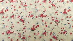 Cotton Fabric Small Red & Blue Flowers On Beige craft quilt 25″ x 42