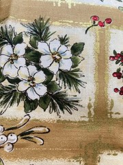 White Flowers Pine Cones Blocks on Tan Woodland Fabri-Quilt Fabric 1.8Y
