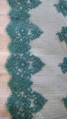 Beaded Lace Flower Prom Fabric Bridal Embroidery Lace Turquoise 2.9 Yard Remant