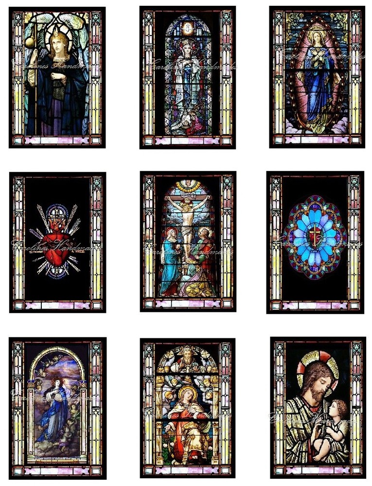 Religious Stained Glass A MULTI-SIZE SET Cotton Fabric Quilt Blocks