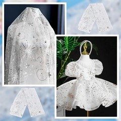 2 Yards×61.4 Inch White Stars Moon Sequins Lace Fabric Sparkly Embroidery Fab…