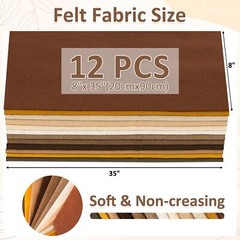 12 Rolls 8″x35″20.5x90cm 1.4mm Thick Soft Felt Fabric Sheet 12 Assorted Brown…