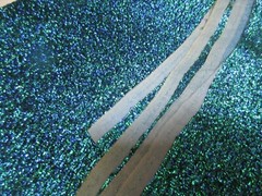 1.8 Yards Metallic Dark Green & Blue Woven Synthetic Fabric 38″ Wide Shiny