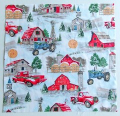 Cotton Fabric-Winter Colors Old Trucks and Barns 1 Piece 12″ L x 12 1/4″ W