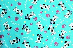 BTY*FACE MASKS*I WOOF YOU DOG & PAW PRINTS ON TURQUOISE 100% COTTON FABRIC 44X36