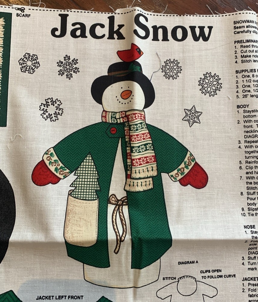 Jack Snow Snowman Cut Sew Fabric Craft Panel Cranston. New uncut