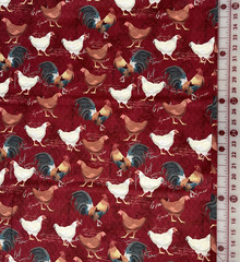 Novelty Prints Roosters on Red Cotton Fabric – 1.75 yds x 44″