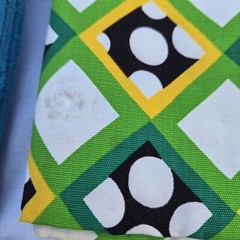 Vintage Fabric Scrap LOT Lime Green Wool Blue Mid Century Mod Aunt Leo D5