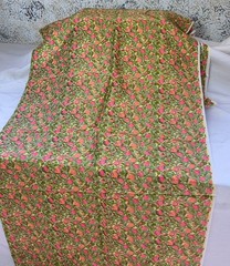 3 yards of vintage silk fabric in colorful green and pink/peach print
