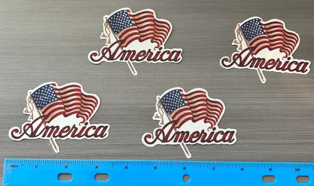 Patriotic American Flags Fabric Applique Iron On Kids Quilting Crafting